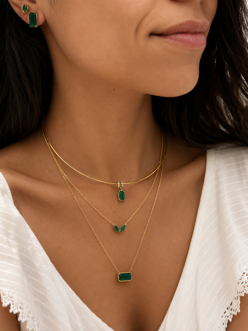 Colar corrente Jade dourado
