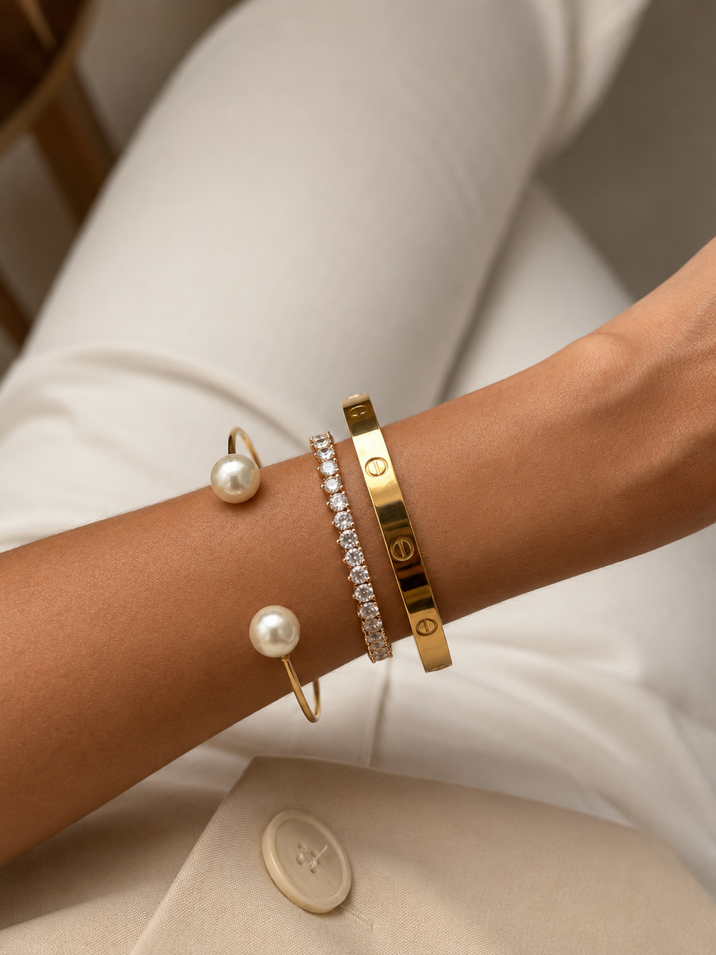 Bracelete pérolas dourado